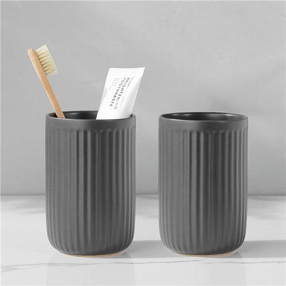 Ceramic Toothbrush Holder Set 2 Cups Bathroom Tumbler Toothpaste Holder Counter